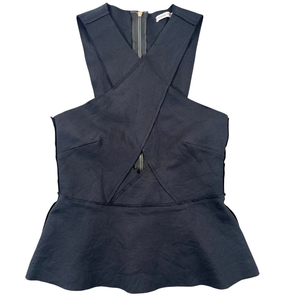 Vanessa Tobler Black Criss Cross Peplum Top Zippered Back - XS